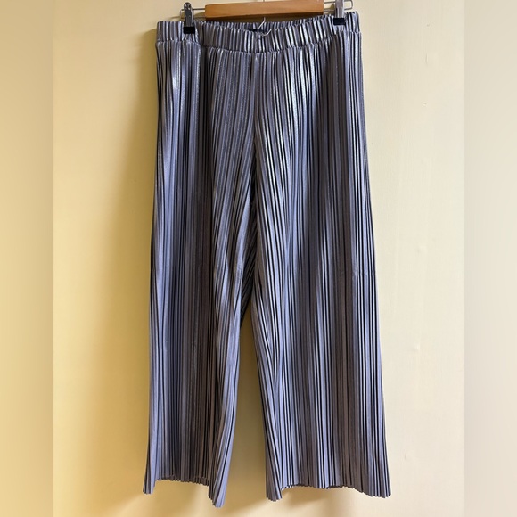 Ann Taylor Pants - Ann Taylor Metallic Silver Shimmer Pleated Wide Leg Party Pants M EUC